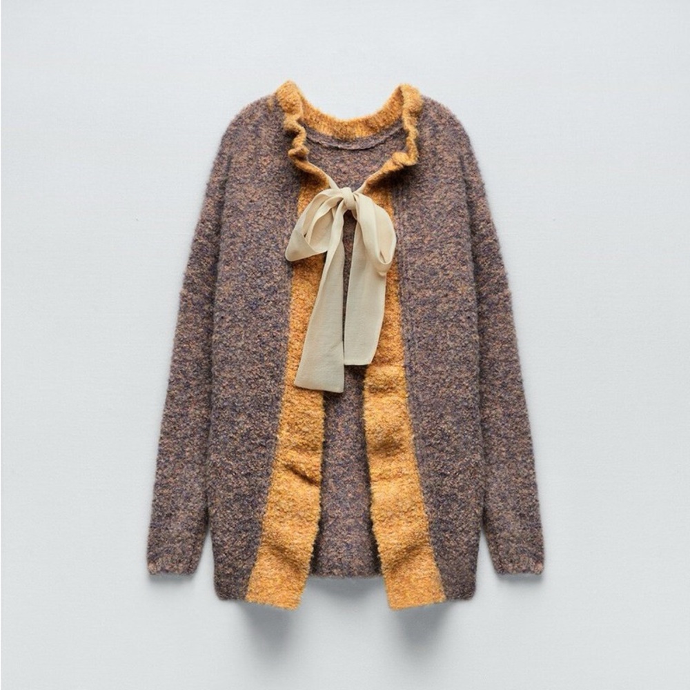 Zara Wool Blend Oversize Knit with Bow Sweater